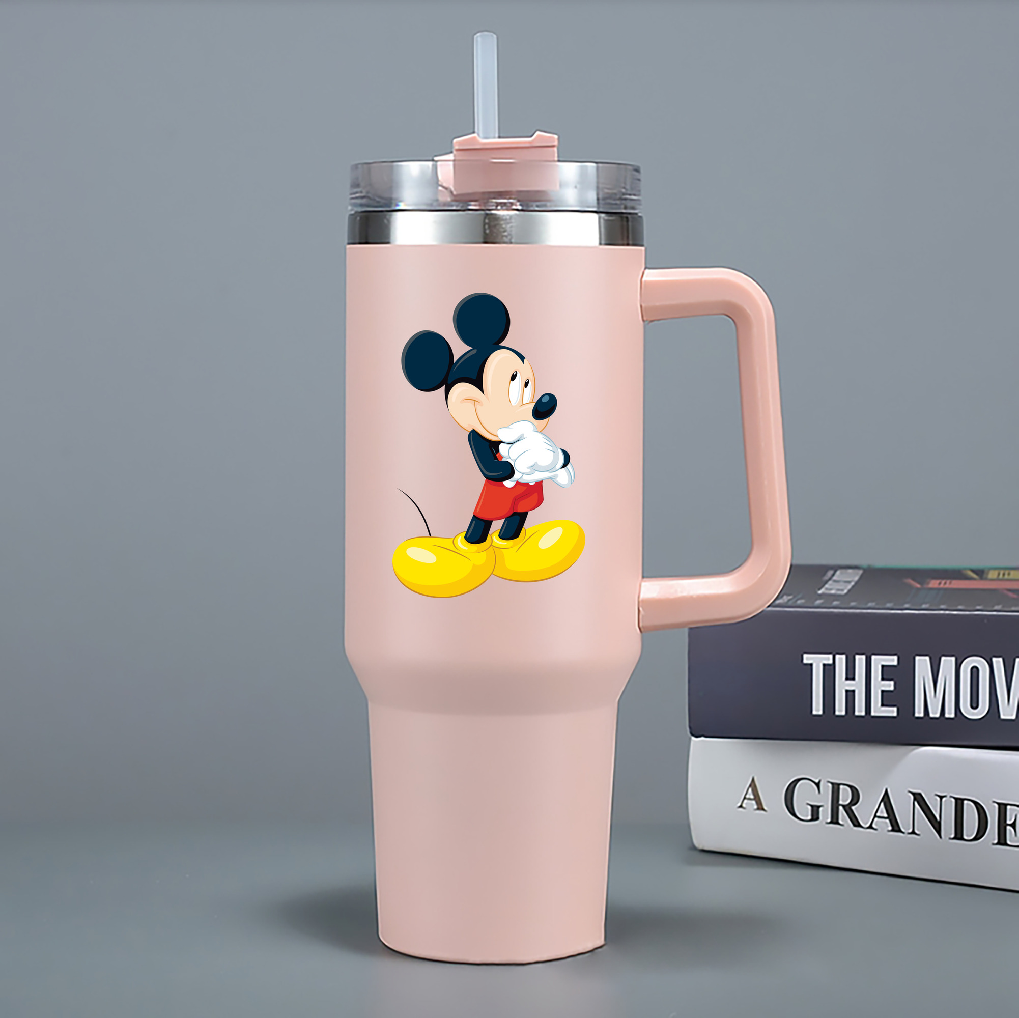 （画像用） ミッキーマウス Mickey Mouse 1200mL車用タンブラー - クリスタルステッカー（プラスチックストロー付き）